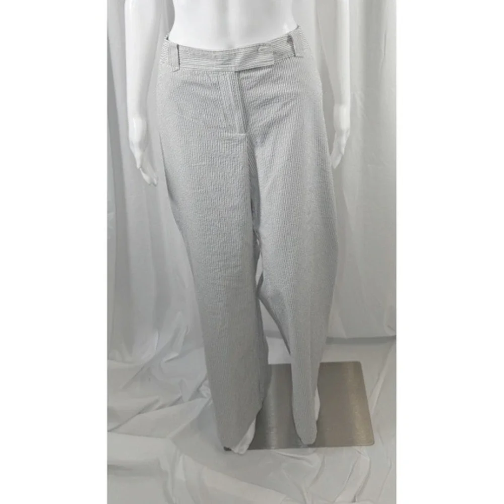 Ann Taylor Loft Seersucker‎ Wide Leg Striped Pants Blue White Cotton 12 86-37